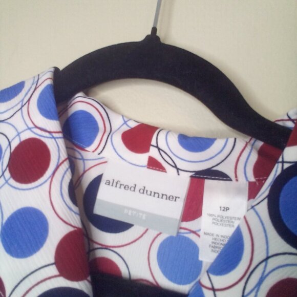 Alfred Dunner Blouse 12P 12 Petite Short Sleeve Button Up Elastic Waist Circles - Picture 6 of 16